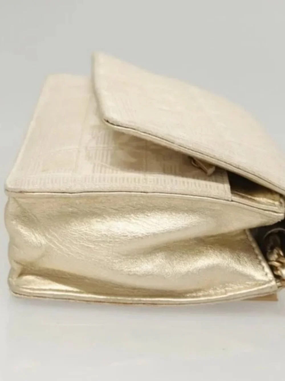 CHANEL New Travel Line Chain Wallet Nylon Gold CC Auth 119624